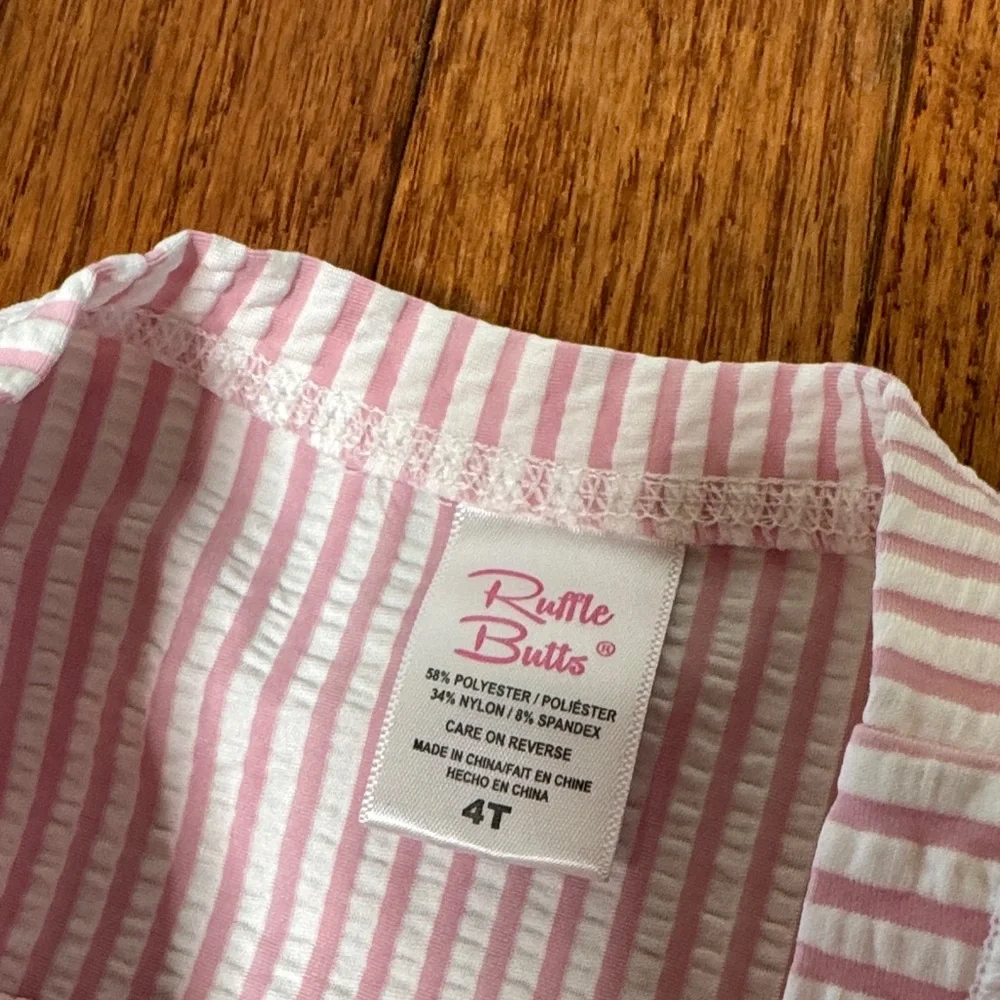 Kids Pink Striped Ruffle Rash Guard Swim Top with Flamingo Briefs ruffle butt